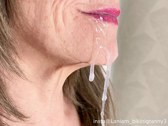 Granny's saggy lips take extreme throating and drinking of baby wad