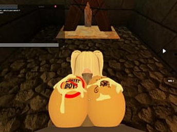 Blond super-bitch takes blowing and raunchy butt penetrating in Roblox Porn
