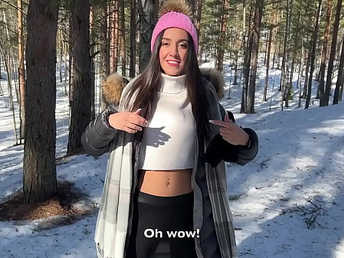 Real Bang-out in Winter Snowy Forest with Jism in Pussy - Creampie