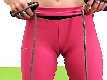 Round Bootie Blonde BUSTY TEEN Fantastic CAMELTOE while WorkingOut