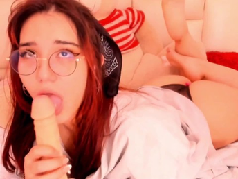 AngieStar69's glasses fog up as she deep-throats a protection penis for your viewing pleasure