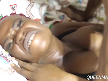 dark-hued Ebony princess squeals loud to a giant dark-hued cock