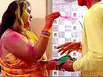 Colorific joy inbetween simulate bro increased by simulate step-sister on Holi.